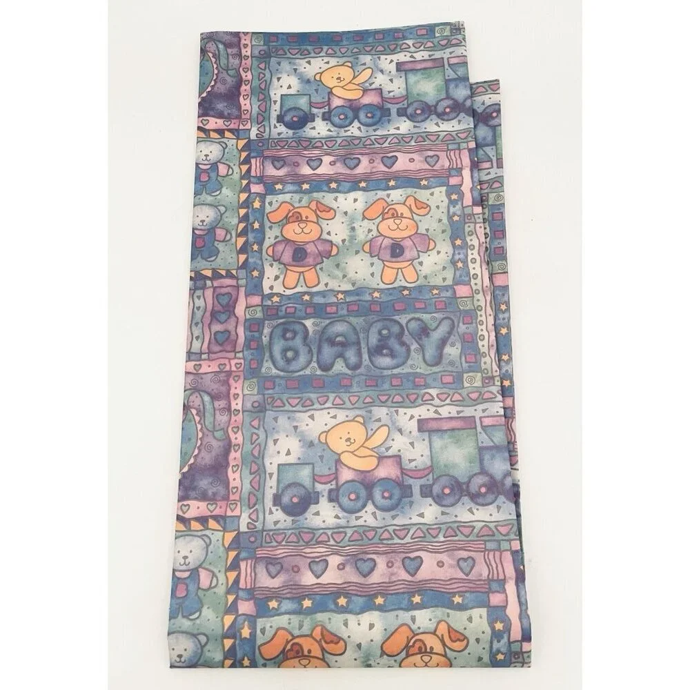 Vintage Baby Boy Gift Wrap Blue Wrapping Paper 2 Full Sheets 39x27 Patchwork